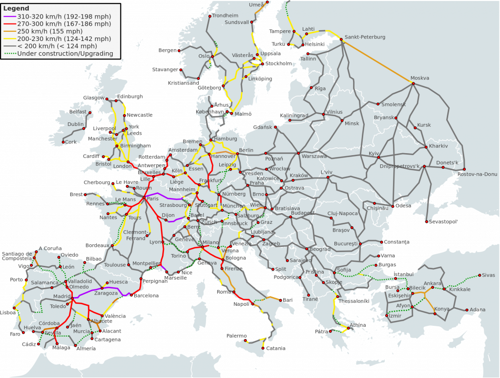 Carte réseau de train Européen
